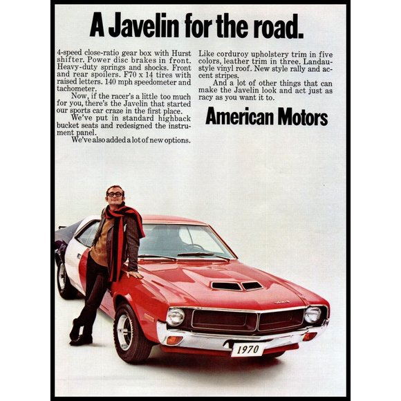 1970 AMC Javelin For the Track and Road 2 Page Vintage Print Ad Man Cave Art - Picture 3 of 3
